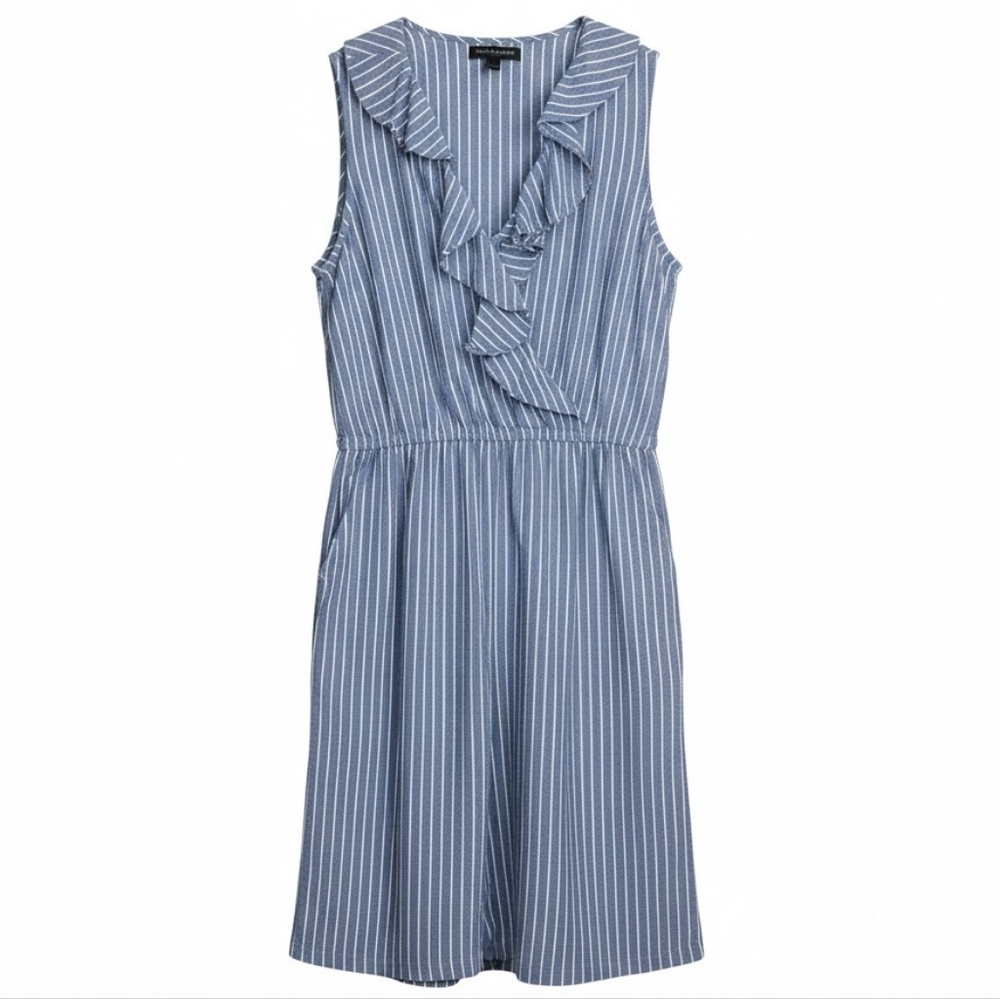 Banana Republic Striped Ruffle Dress Blue White Sleeveless 4 Summer